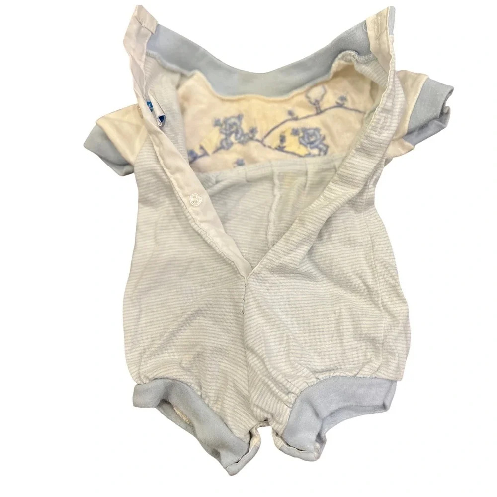 Vintage Toddle‎ Tyke Baby Romper Blue Bear Embroidered Striped Made USA Newborn